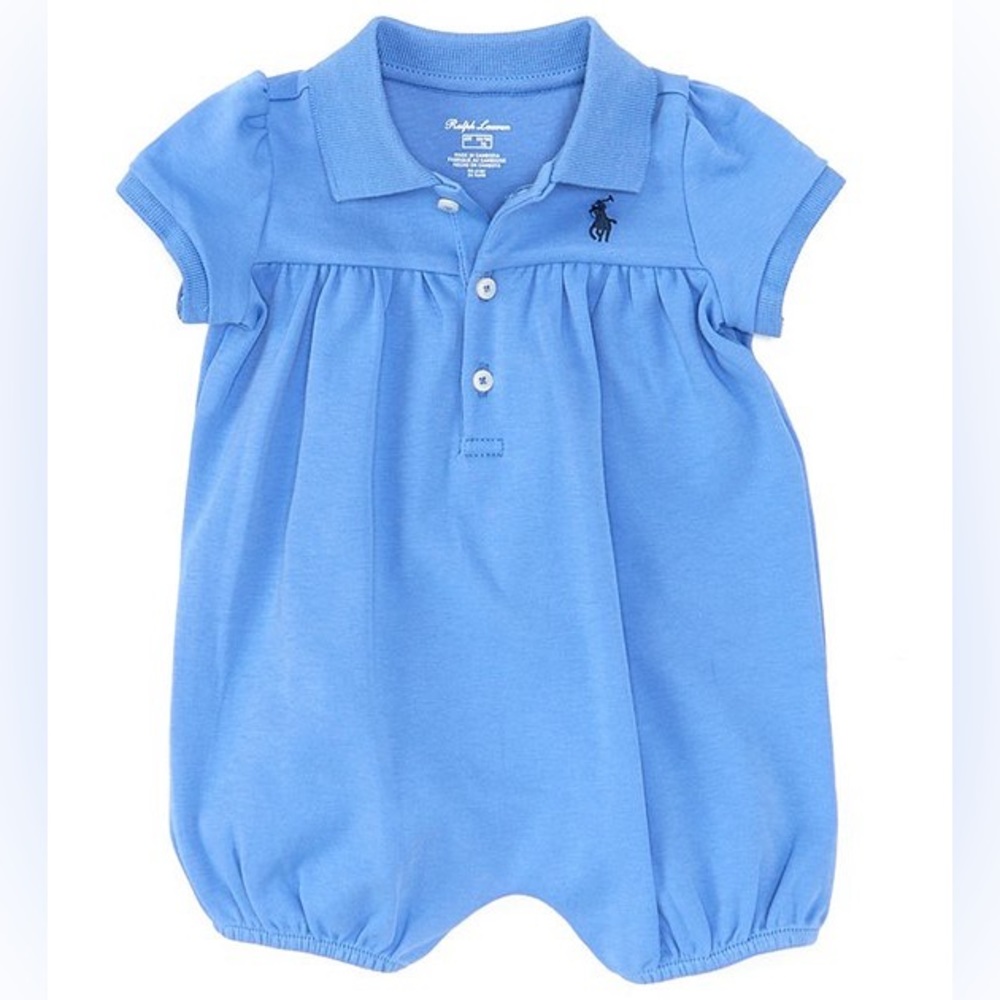 Ralph Lauren Baby Girl Short Puff Sleeve Interlock Polo Bubble Shortall